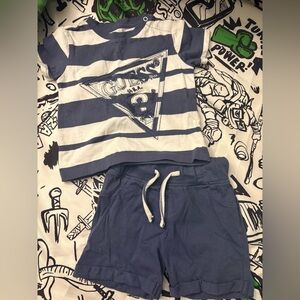 Guess Blue and White Striped Baby Onesie